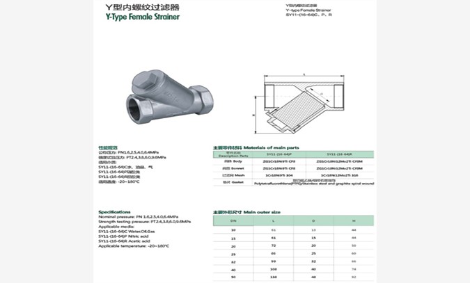 内螺纹过滤器型号Y型-联华阀门图1