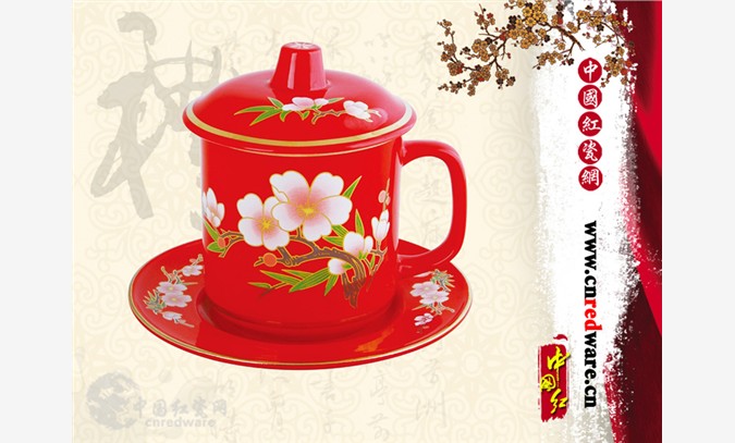中国红瓷将军杯套（梅花）图1