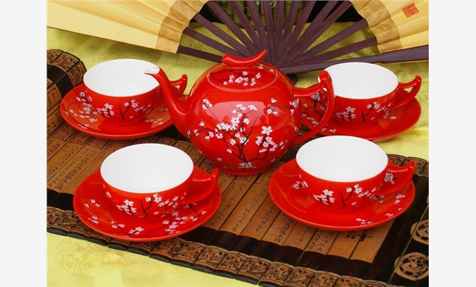 中国红瓷美玲茶具图1