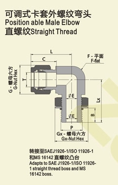 方顿可调式卡套外螺纹弯头